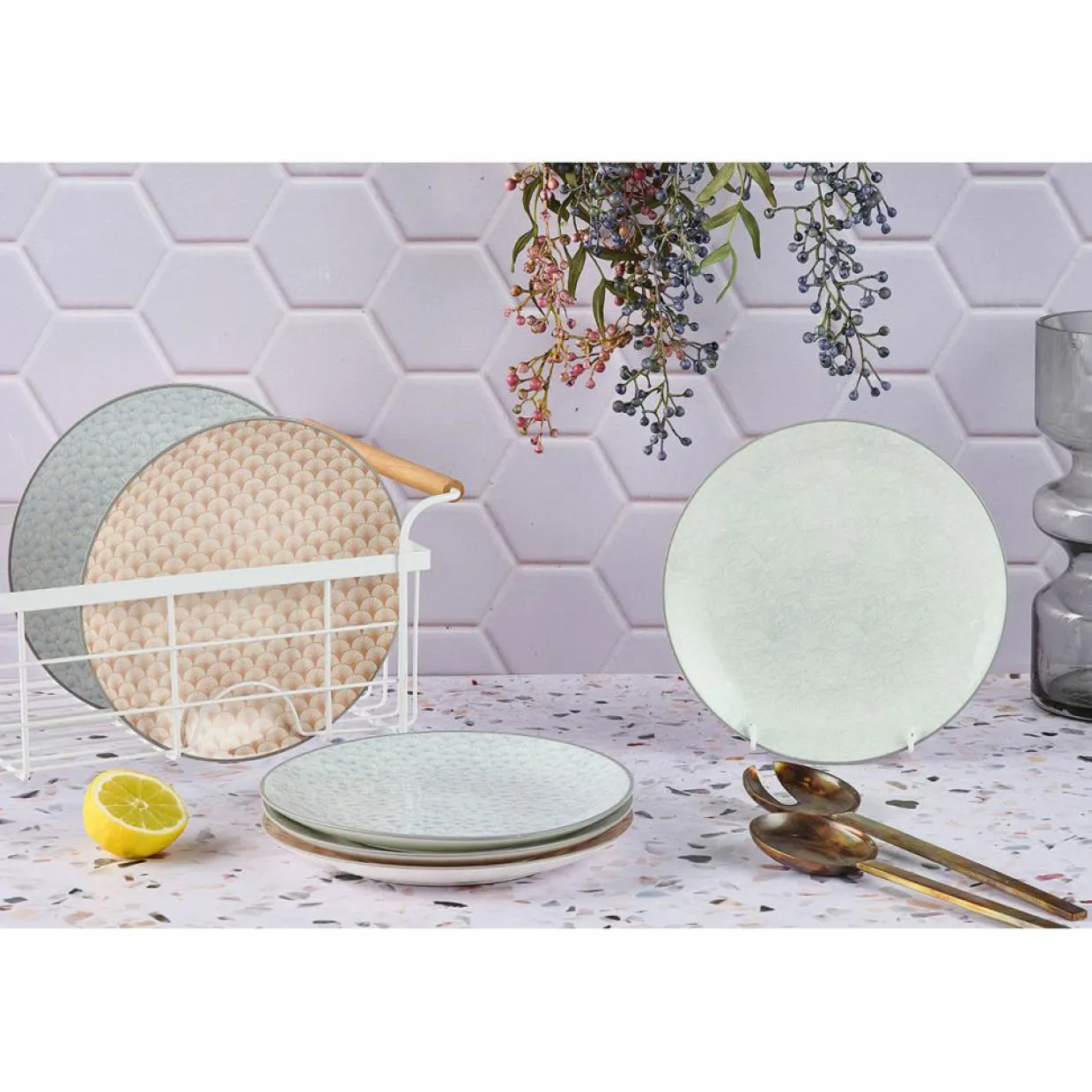 6 Assiettes à dessert Pattern Pastel rose pastel/bleu pastel/vert pastel - D.21 cm-Bjorn Outlet