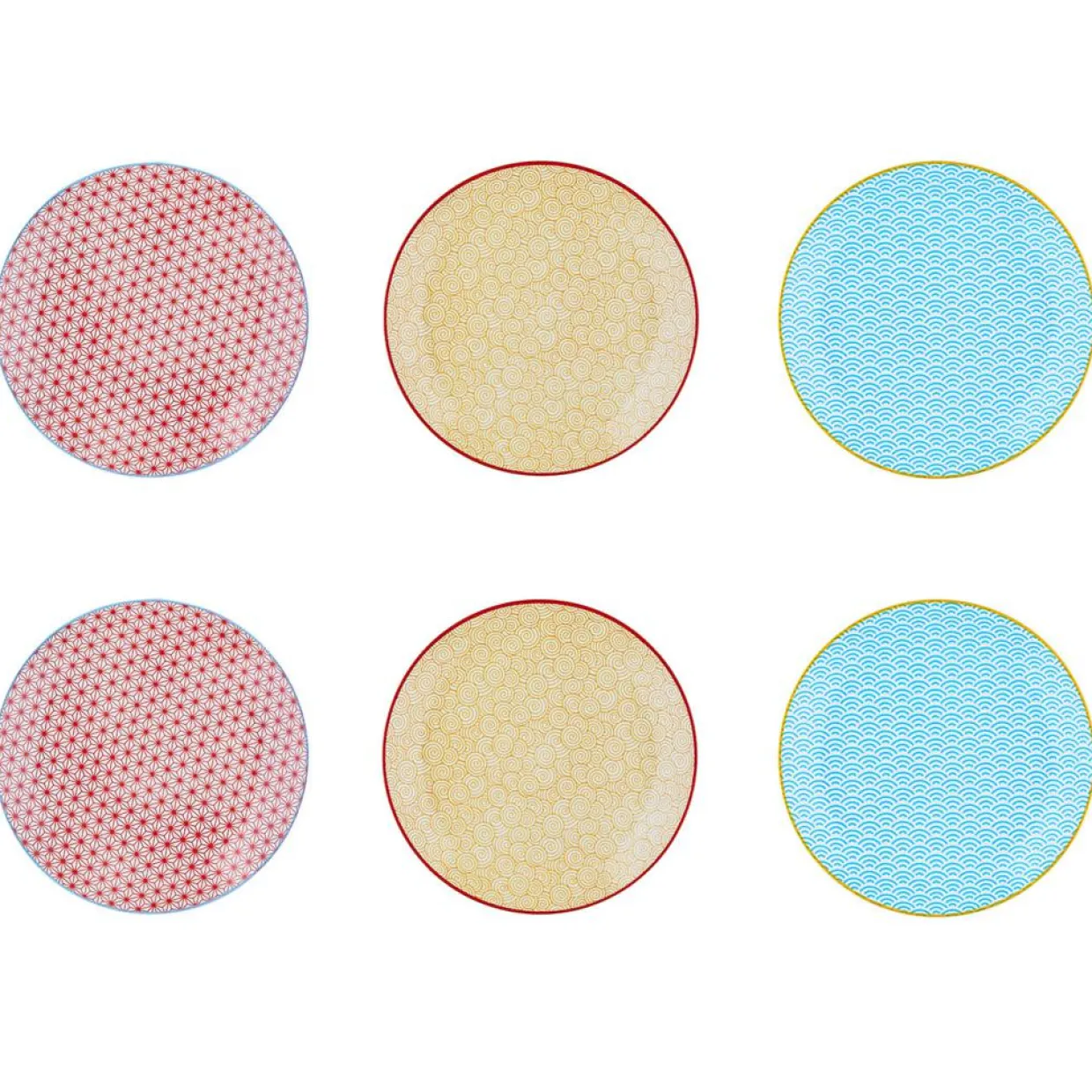 Bjorn Assiettes^6 Assiettes à dessert Pattern Color bleu clair/rouge/jaune - D.21 cm