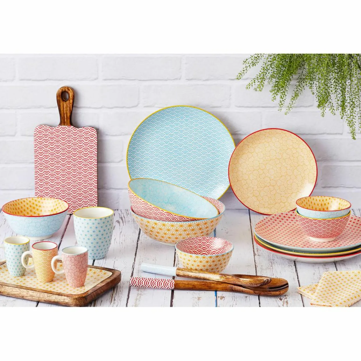 Bjorn Assiettes^6 Assiettes à dessert Pattern Color bleu clair/rouge/jaune - D.21 cm