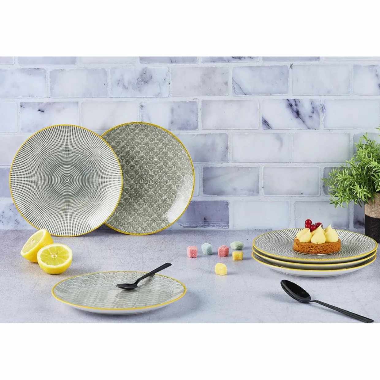 6 Assiettes à dessert Pattern Eclipse gris anthracite - D.21 cm-Bjorn Hot
