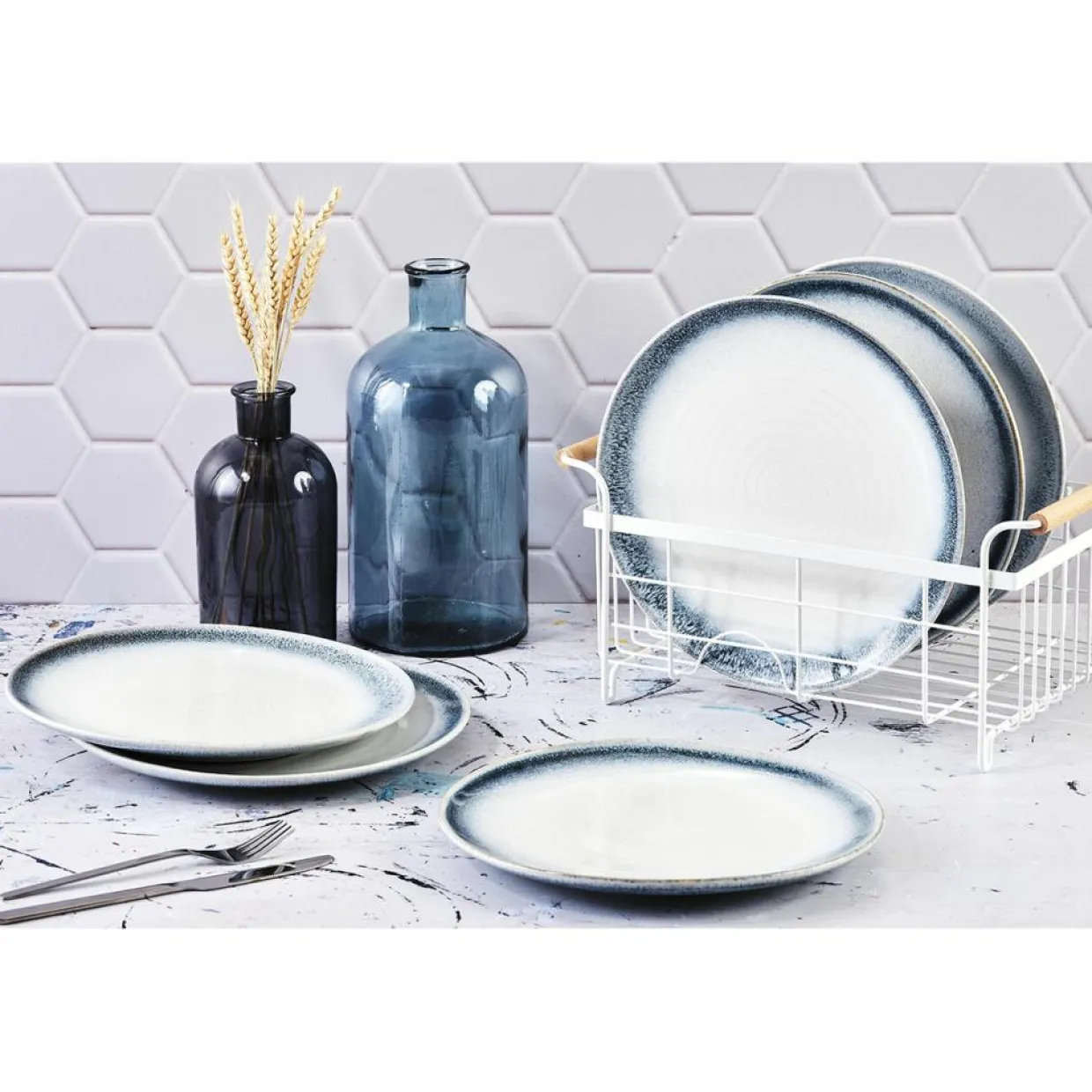 Bjorn Assiettes^6 Assiettes Cosmos bleu/blanc nacré - D.27 cm