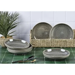 6 Assiettes creuses en Grès Stellar gris/anthracite - D.22.5 cm-Bjorn Online