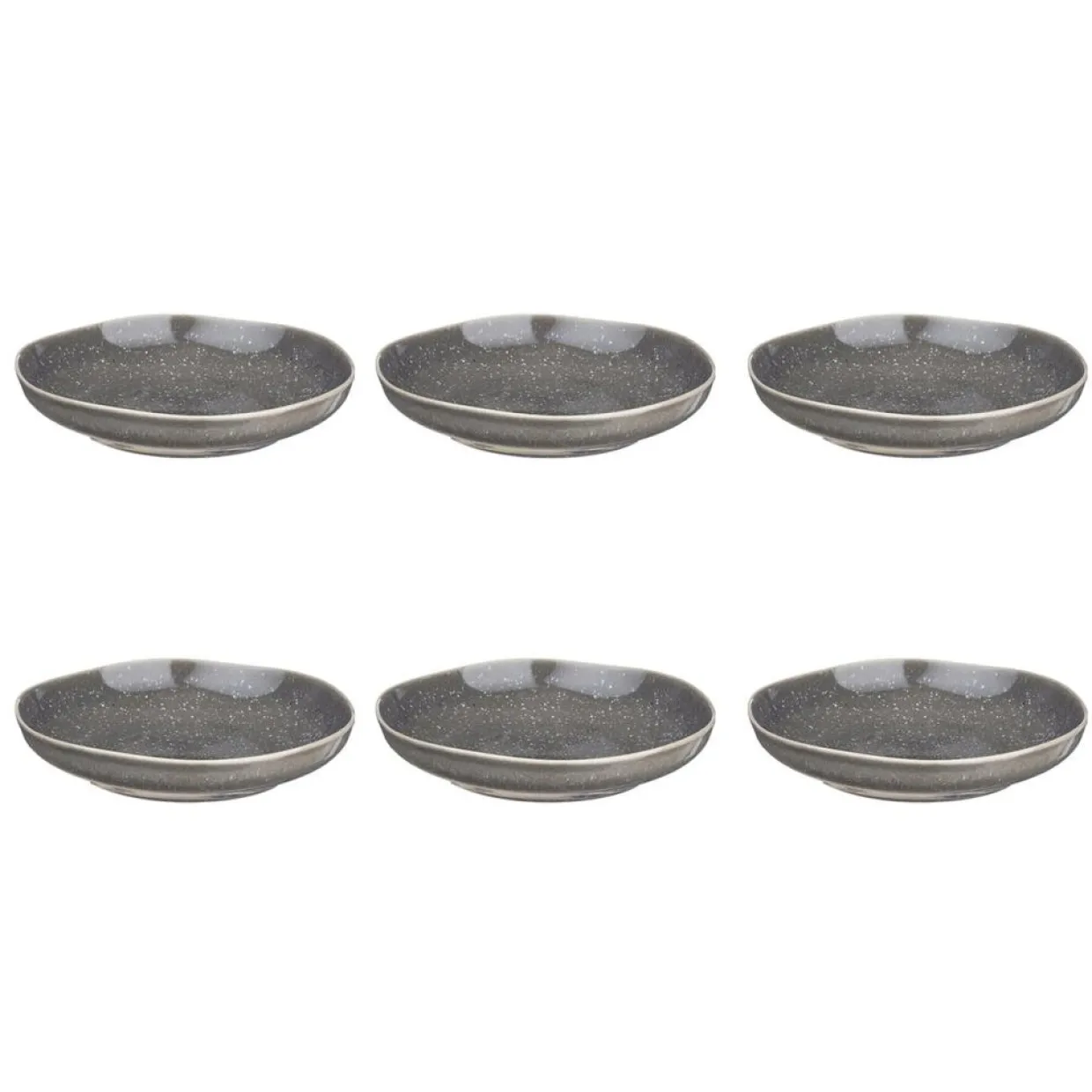 6 Assiettes creuses en Grès Stellar gris/anthracite - D.22.5 cm-Bjorn Online