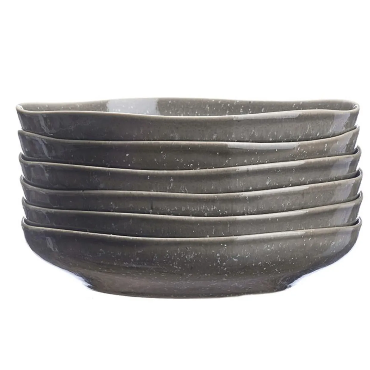 6 Assiettes creuses en Grès Stellar gris/anthracite - D.22.5 cm-Bjorn Online