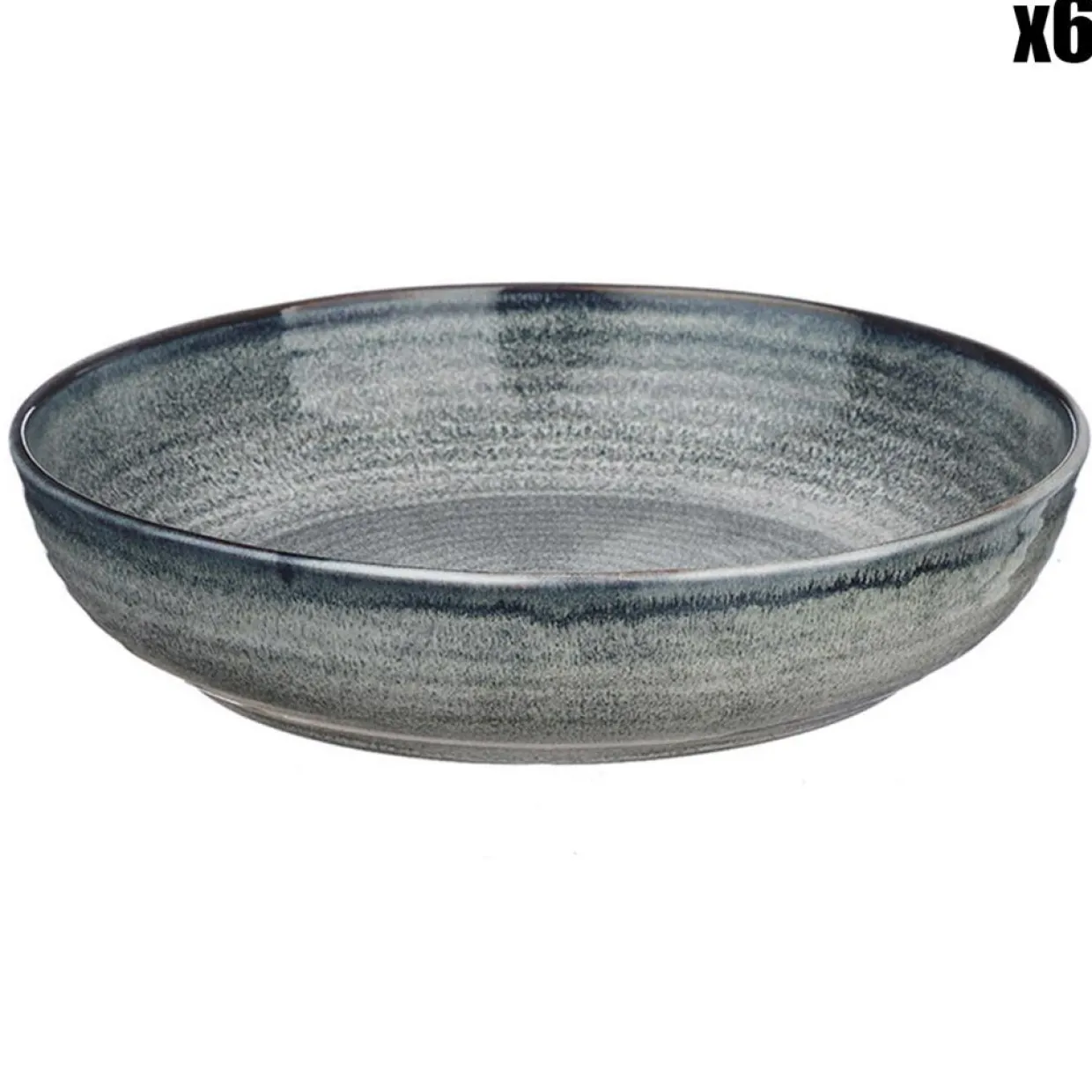 6 Assiettes creuses en Grès Zen gris/bleu - D.22.5 cm-Bjorn New
