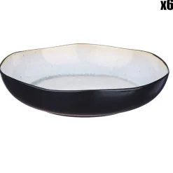 6 Assiettes creuses en Grès Iris blanc/ivoire - D.22.5 cm-Bjorn Clearance