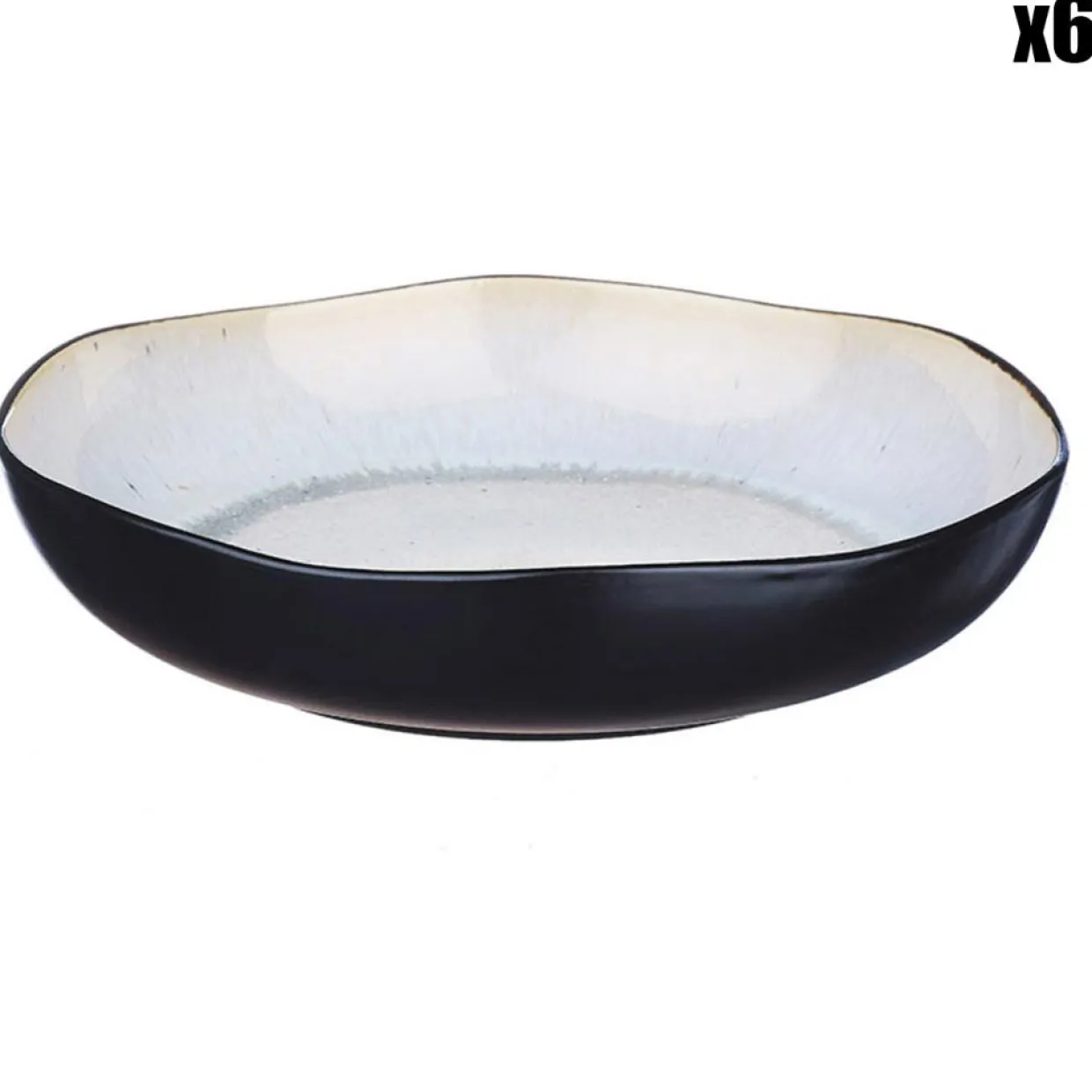 6 Assiettes creuses en Grès Iris blanc/ivoire - D.22.5 cm-Bjorn Clearance