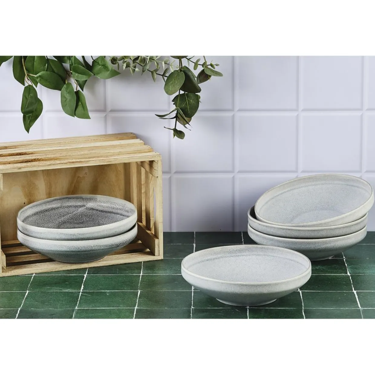 6 Assiettes creuses en Grès Stone gris clair - D.20 cm-Bjorn Discount