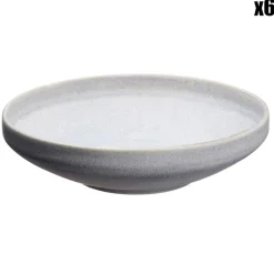 6 Assiettes creuses en Grès Stone gris clair - D.20 cm-Bjorn Discount