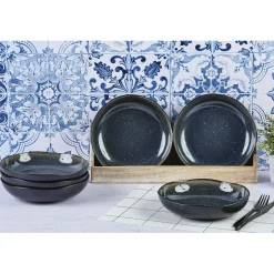 Bjorn Assiettes^6 Assiettes creuses en Grès Iris bleu foncé - D.22.5 cm