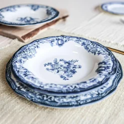 6 Assiettes CreusesEn Porcelaine BleuFaustine 22Cm-Novastyl Outlet