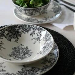 6 Assiettes CreusesFlorali 20.5Cm En GrèsDécor Noir-Novastyl