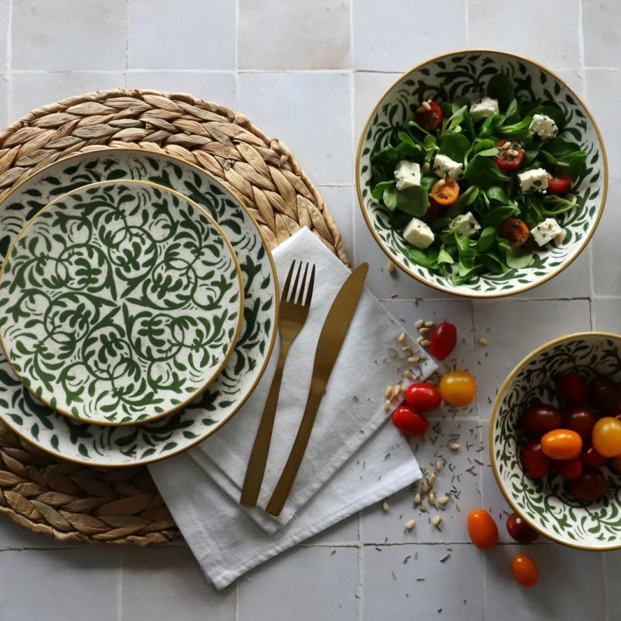Novastyl Assiettes^6 Assiettes CreusesHéraclée 20Cm En GrèsDécor Vert