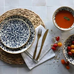 6 Assiettes CreusesHéraclée 20Cm En GrèsDécor Bleu-Novastyl Clearance