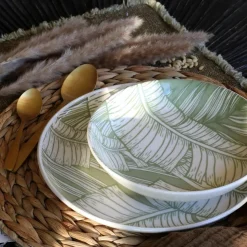 6 Assiettes CreusesLeaves 20.5CmEn Grès Vert-Novastyl Best