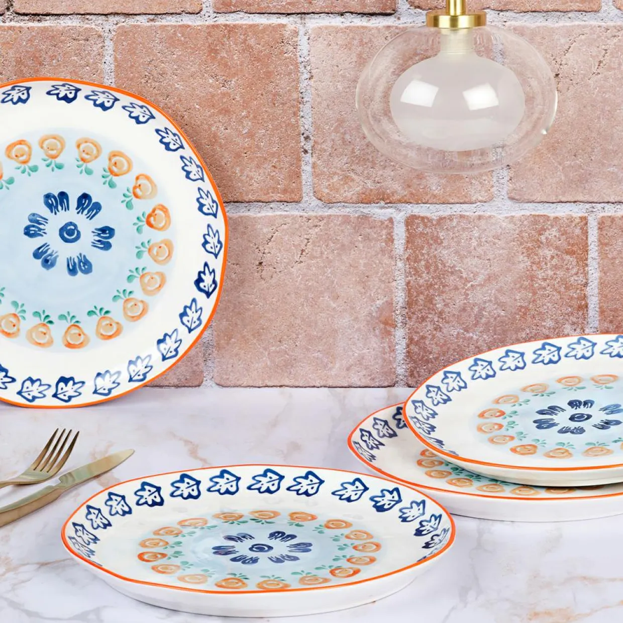 Bjorn Assiettes^4 Assiettes de Cuisine en Porcelaine Napoli multicolore - D.27 cm