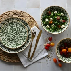 6 Assiettes DessertsHéraclée 19Cm En GrèsDécor Vert-Novastyl Sale