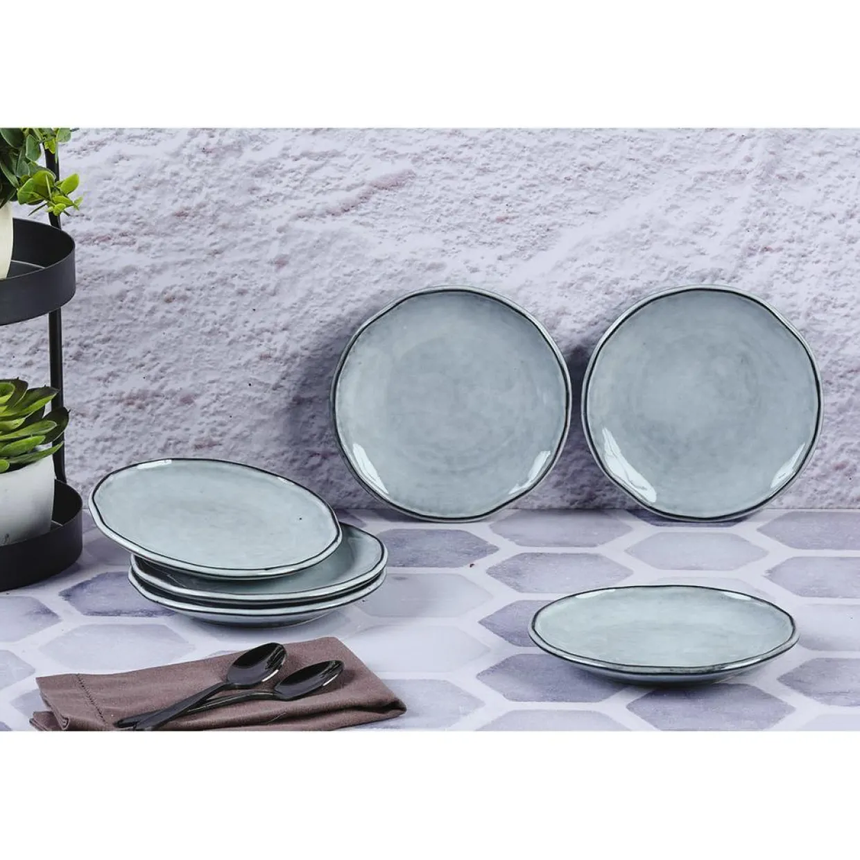 6 Assiettes en Grès Cloud gris clair - D.16 cm-Bjorn Best