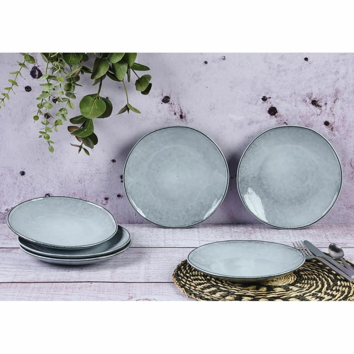 6 Assiettes en Grès dessert Cloud gris clair - D.21.5 cm-Bjorn