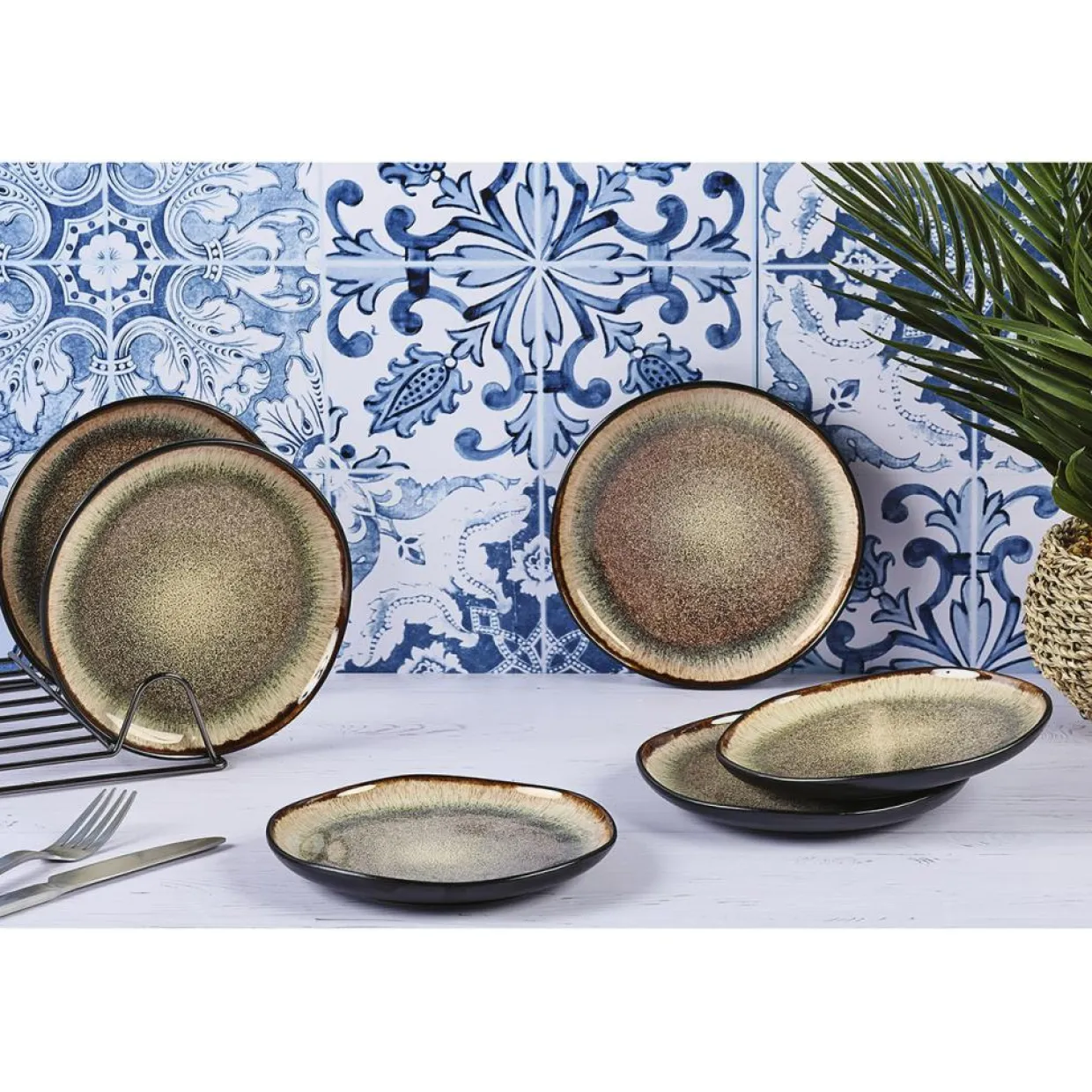 Bjorn Assiettes^6 Assiettes en Grès Iris beige/marron - D,16 cm
