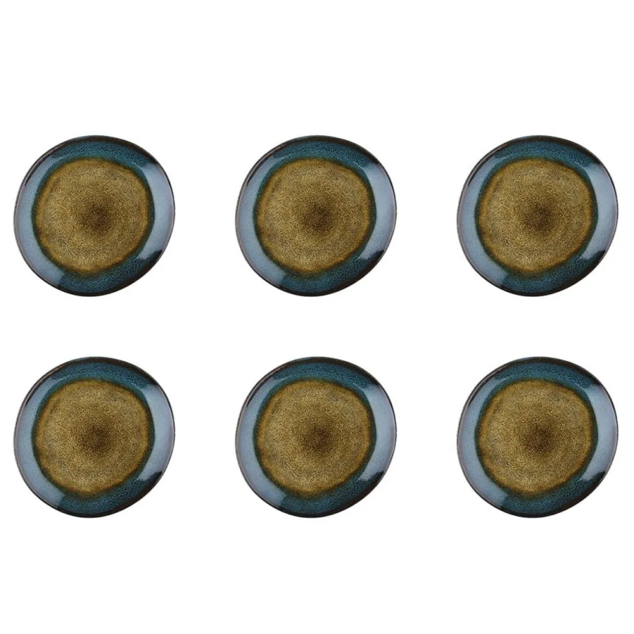 6 Assiettes en Grès Island kaki/bleu - D.20.5 cm-Bjorn Outlet
