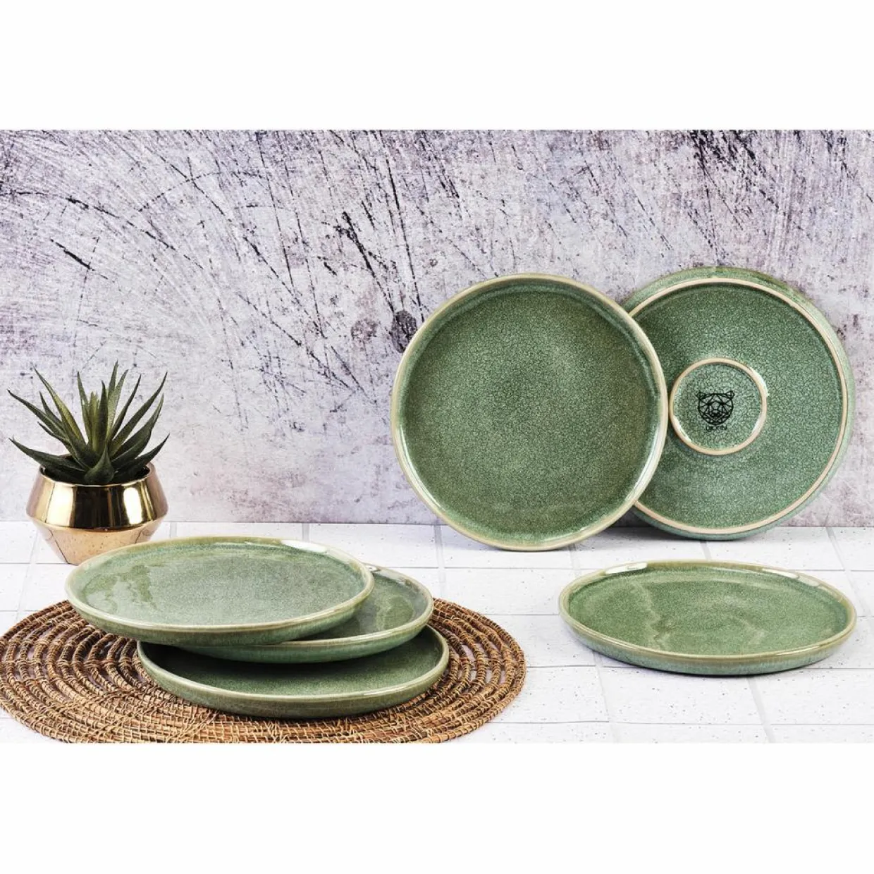 6 Assiettes en Grès Magma vertes - D.20 cm-Bjorn Discount