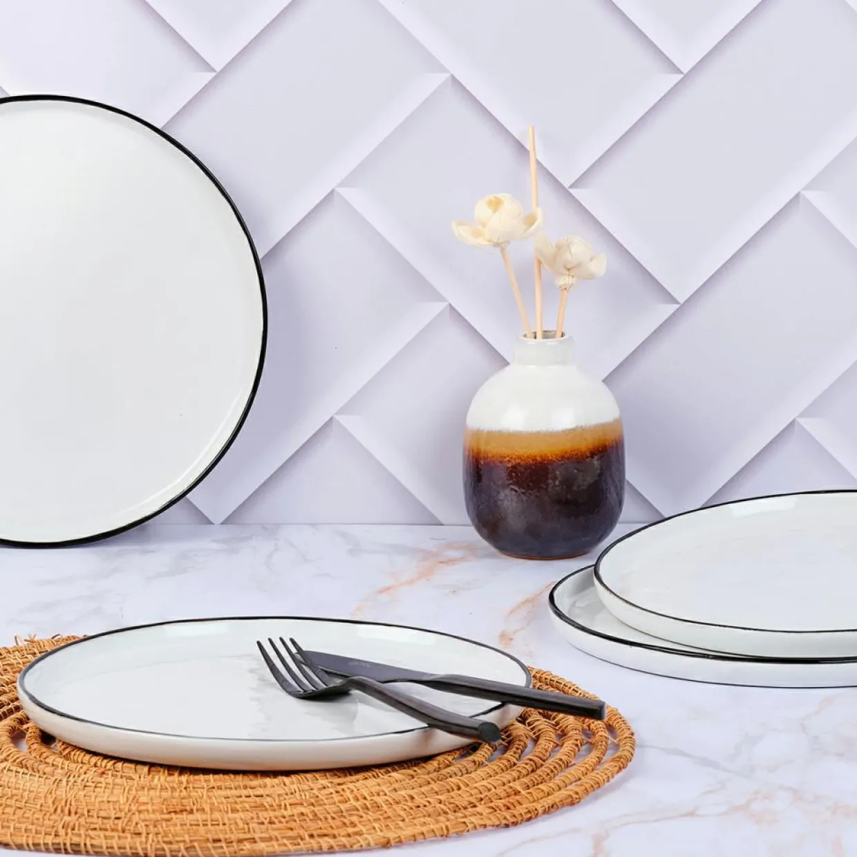 Bjorn Assiettes^4 Assiettes en Grès Pure blanc neige - D.21 cm