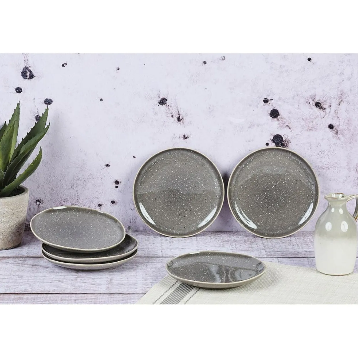 Bjorn Assiettes^6 Assiettes en Grès Stellar gris/anthracite - D.18 cm