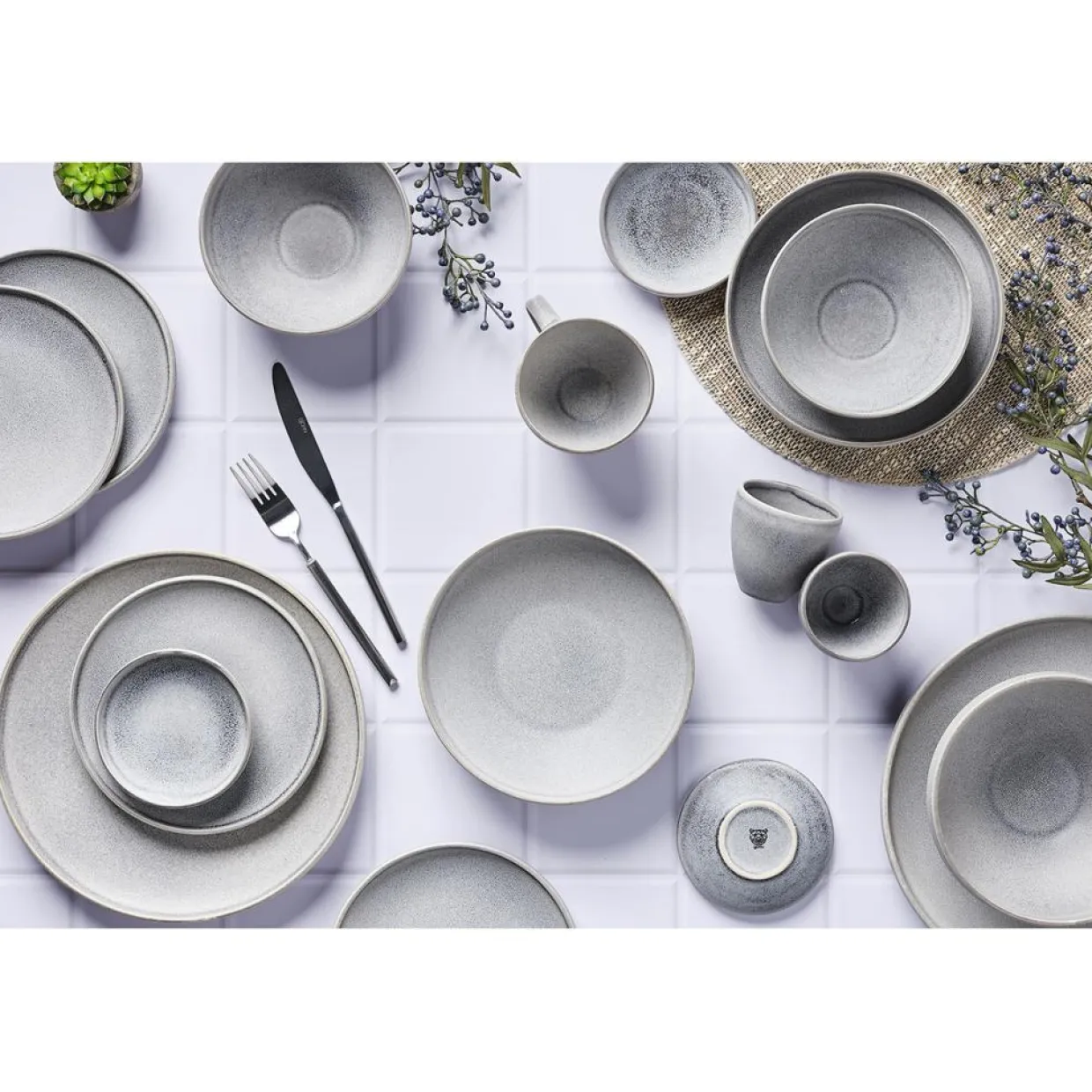 Bjorn Assiettes^6 Assiettes en Grès Stone gris clair - D.19 cm