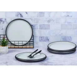 Bjorn Assiettes^4 Assiettes Gourmet blanc granité/noir onyx - 28x28x3 cm