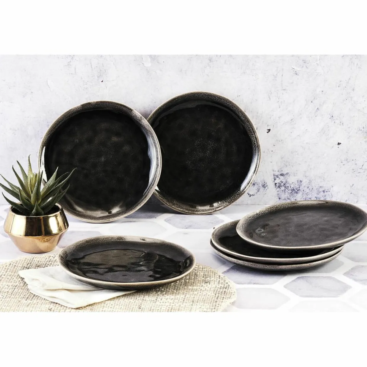 6 Assiettes Moon noires - D.21 cm-Bjorn Online