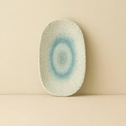 Novastyl Assiettes^6 Assiettes OvalesAqua 19X10.5Cm EnPorcelaine Blanc Et Bleu