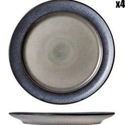 4 Assiettes plates en Grès Provence gris/bleu - D.26 cm-Cosy & Trendy New