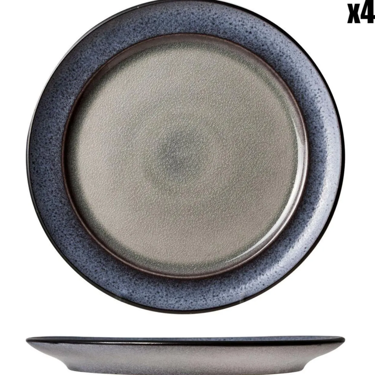 4 Assiettes plates en Grès Provence gris/bleu - D.26 cm-Cosy & Trendy New