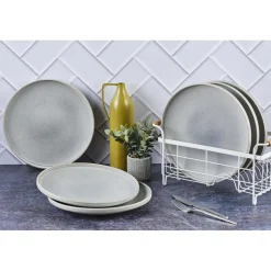 6 Assiettes plates en Grès Stone gris clair - D.27.5 cm-Bjorn Outlet
