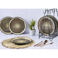 Bjorn Assiettes^6 Assiettes plates en Grès Iris beige/marron - D.26 cm