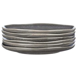 6 Assiettes plates en Grès Stellar gris/anthracite - D.27 cm-Bjorn Online