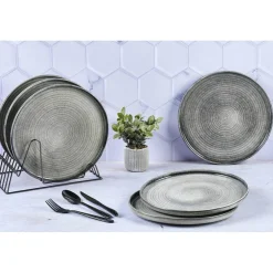 6 Assiettes plates en Grès Zen gris/bleu - D.28 cm-Bjorn