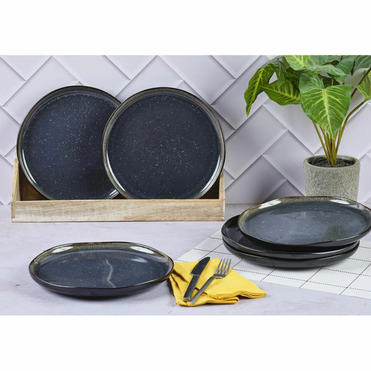 6 Assiettes plates en Grès Iris bleu foncé - D.26 cm-Bjorn Best