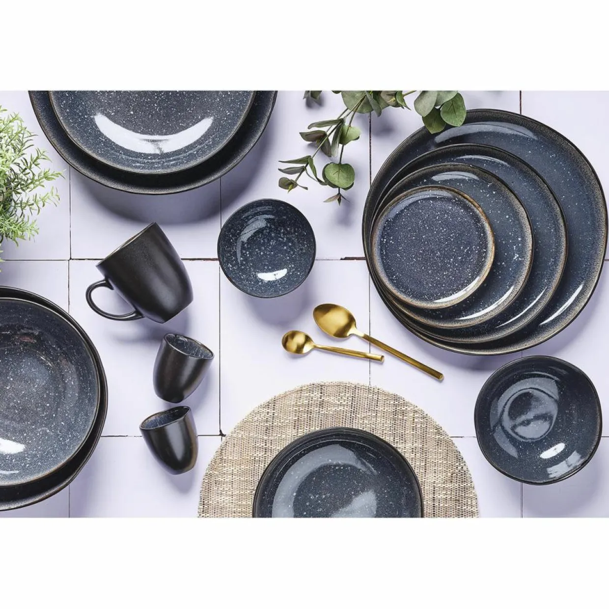 6 Assiettes plates en Grès Iris bleu foncé - D.26 cm-Bjorn Best