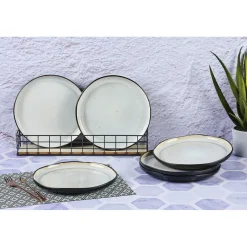 6 Assiettes plates en Grès Iris blanc/ivoire - D.26 cm-Bjorn Discount