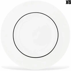 6 Assiettes plates en Porcelaine Ligne blanches - D.29 cm-Fauchon Hot
