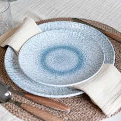 Novastyl Assiettes^6 Assiettes PlatesAqua 27Cm En PorcelaineBlanc Et Bleu