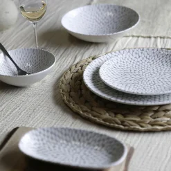 6 Assiettes PlatesJasmin 27Cm EnPorcelaine Blanc-Novastyl New