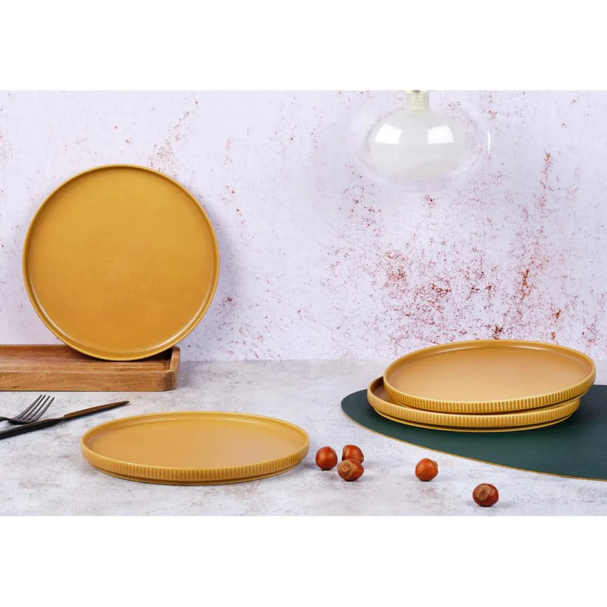 4 Assiettes Scandi jaune ocre - D.21 cm-Bjorn Clearance