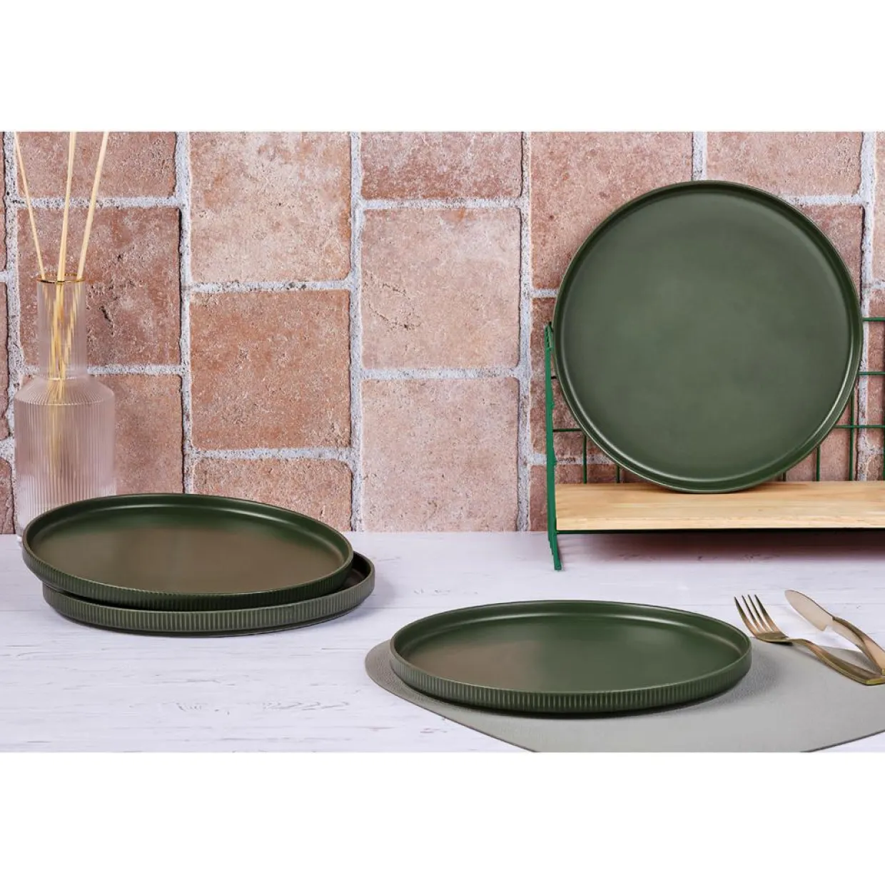 4 Assiettes Scandi vert olive - D.27 cm-Bjorn Outlet