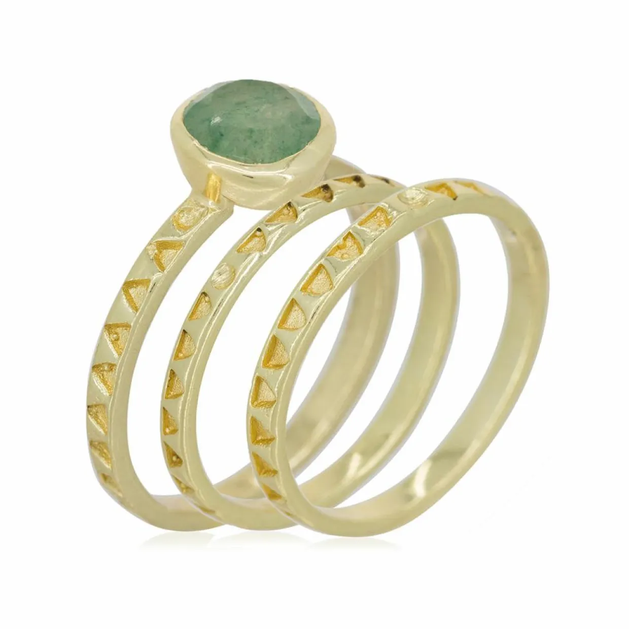 3 Bagues Erika Aventurine en laiton doré-Moonstone Discount