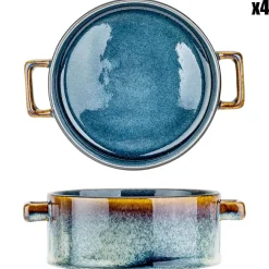 4 Bols à soupe Quintana en porcelaine bleus- D.17x13.5x5 cm-Cosy & Trendy Clearance
