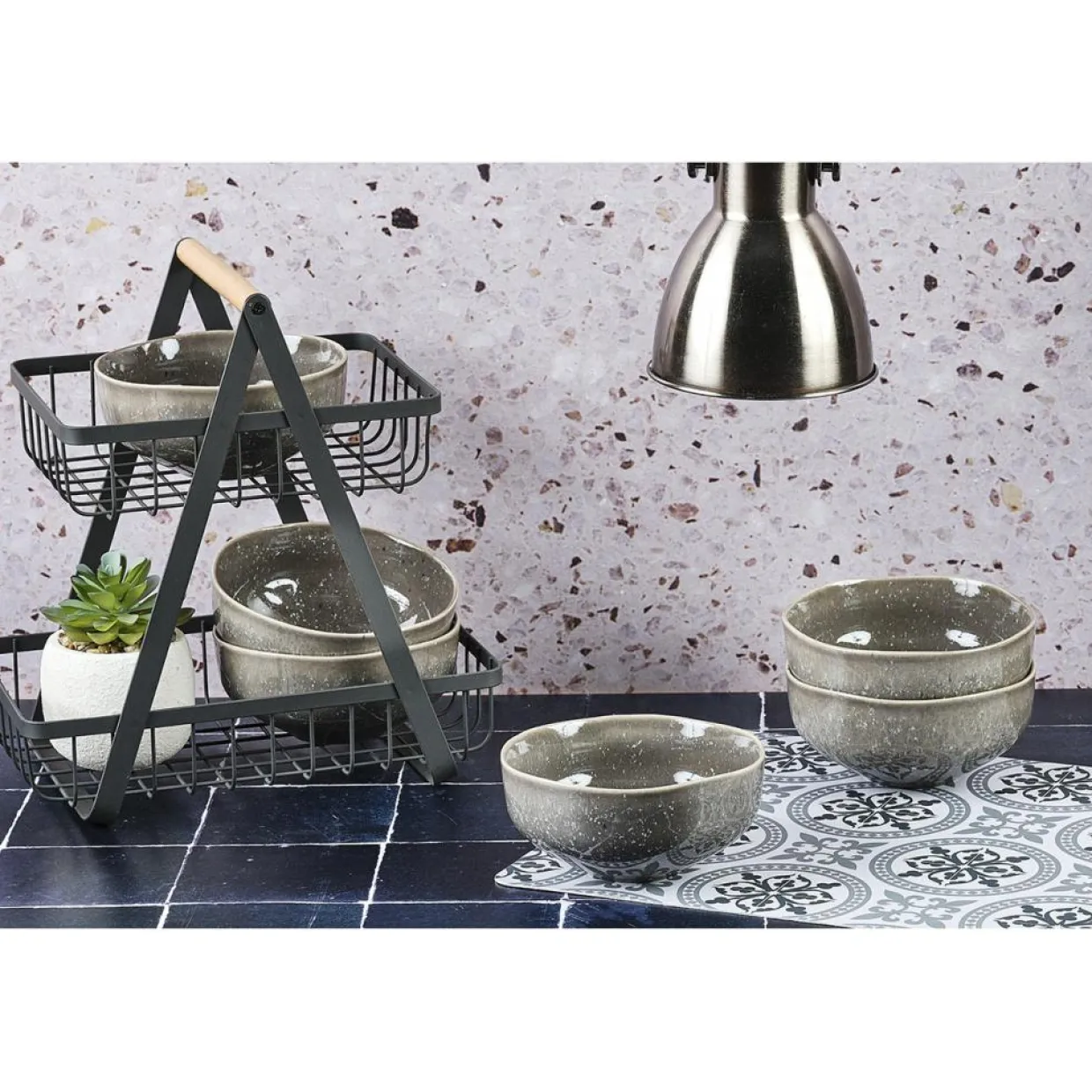 6 Bols en Grès Stellar gris/anthracite - 70 cl-Bjorn Outlet