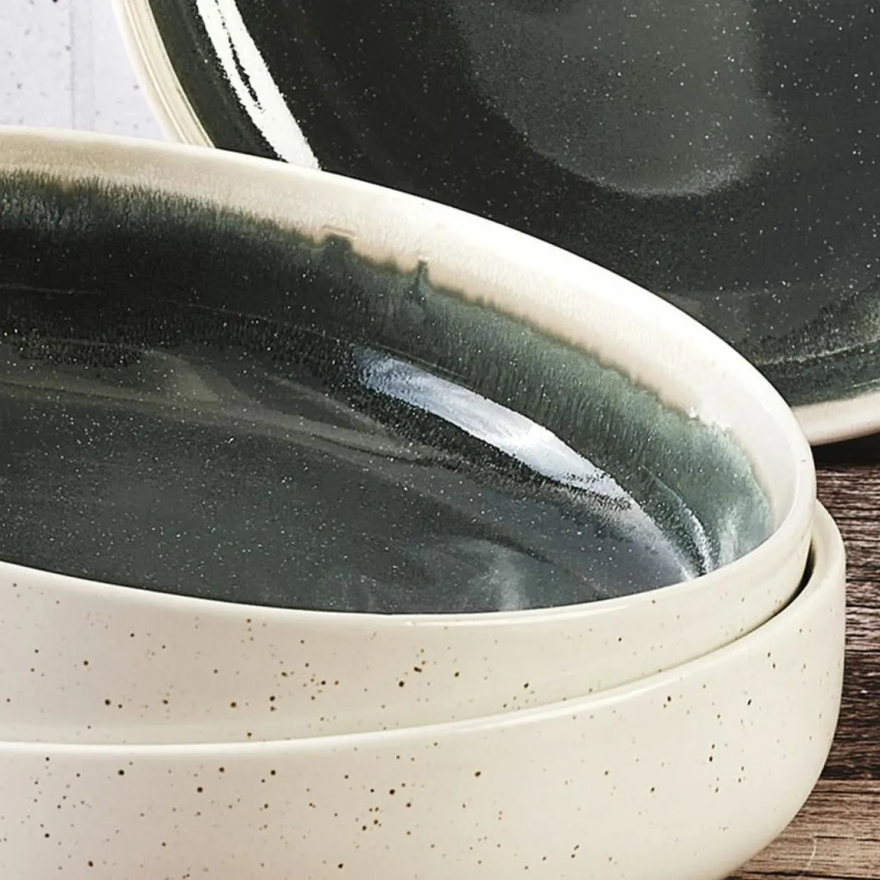 6 Bols Oxygen gris/vert bouteille/beige - D.22 cm-Bjorn Online
